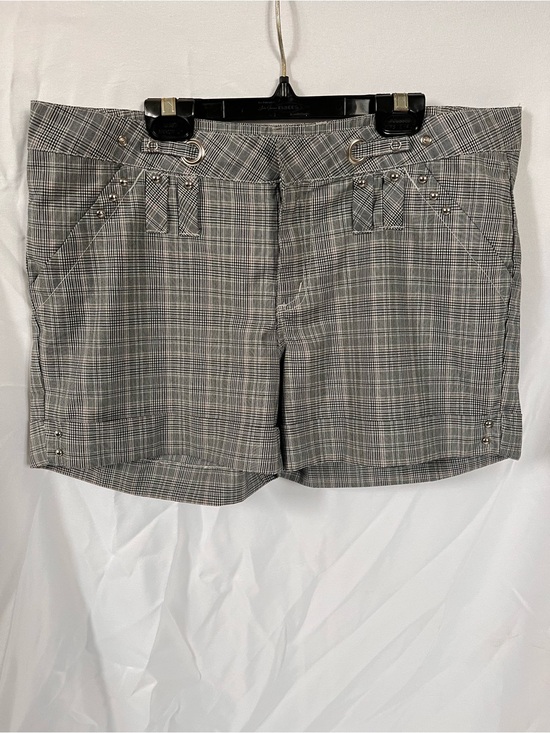 Urban Life Pants - Urban Life - Women's Gray Plaid Shorts with Stud Detail